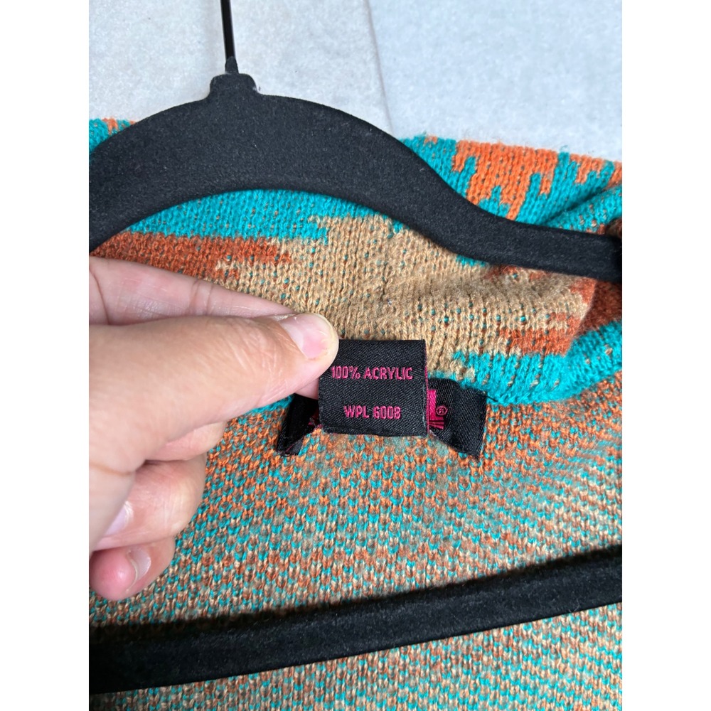 Rock and Roll Cowgirl XL Southwestern Aztec Open Front Cardigan Orange Teal Tan - Picture 4 of 10